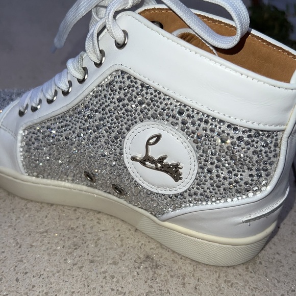 Christian Louboutin crystal Diamanté white high top lace sneaker flat red sole - Picture 5 of 9